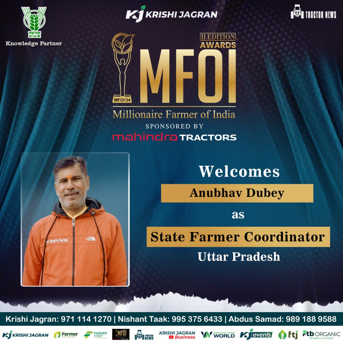 Krishi Jagran is honored to welcome to Mr. Anubhav Dubey who will serve as the State Farmer Coordinator for Uttar Pradesh in the II Edition of the Millionaire Farmer of India, sponsored by Mahindra Tractors. Click on the following link for Registration millionairefarmer.in/en/nominate-fo…