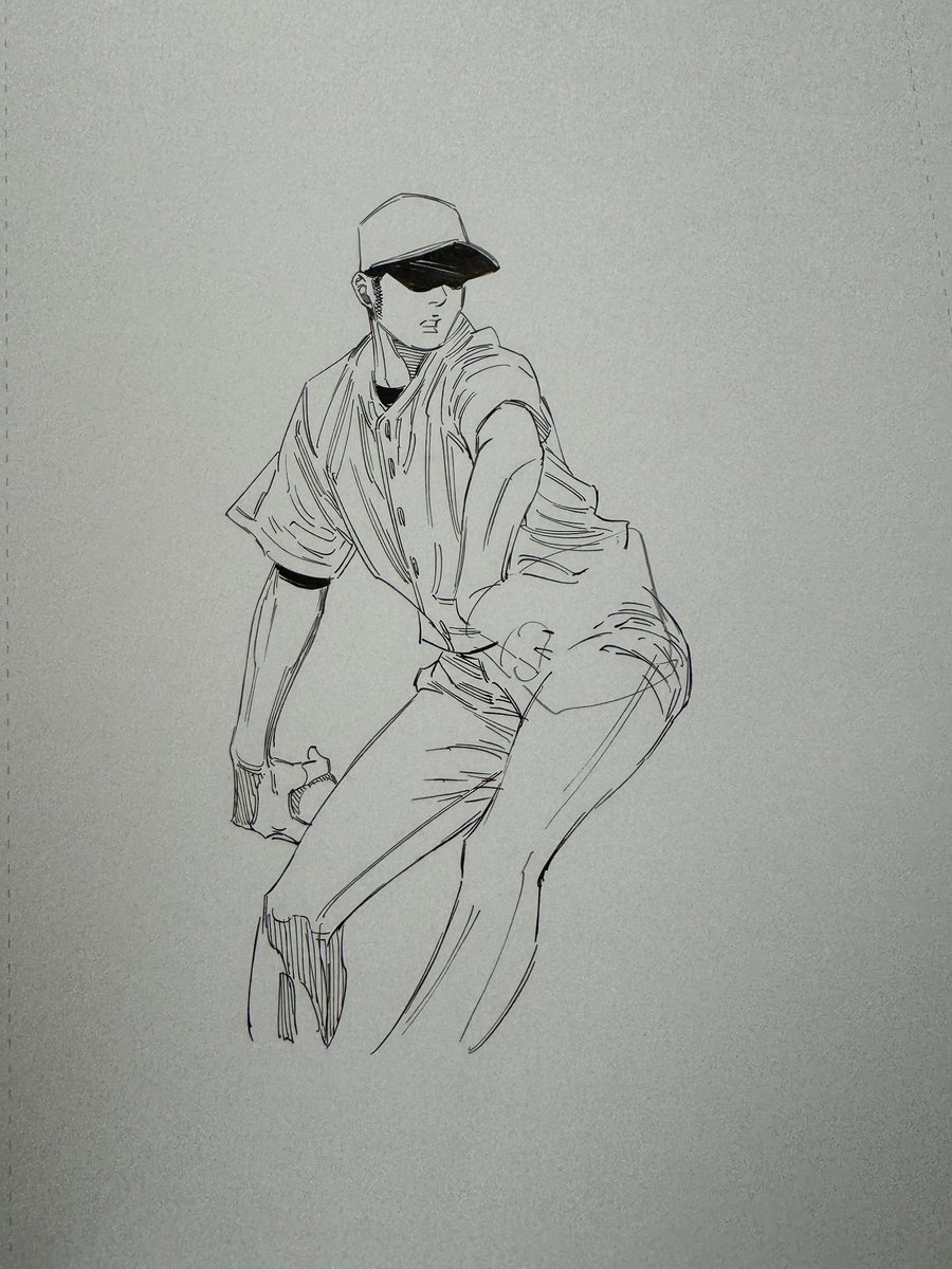 「投球の例、みたいなコマがあって往年の投手達をシルエット的に描いたんです。ちょっと」|二宮裕次のイラスト