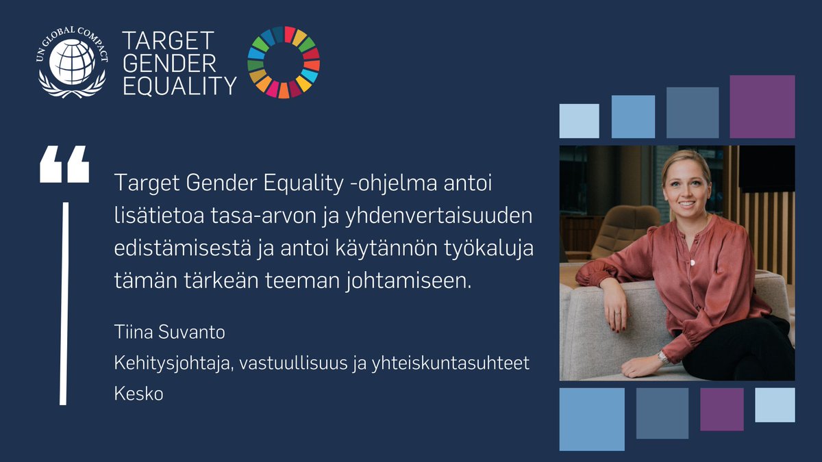 Hae mukaan #TargetGenderEquality-koulutusohjelmaamme! Ohjelman edelliselle kierrokselle osallistunut @kryhma sai ohjelmasta käytännön työkaluja tasa-arvon ja yhdenvertaisuuden edistämiseen. Lue lisää ja hae toukokuun aikana: globalcompact.fi/target-gender-… #TasaArvo #UnitingBusiness