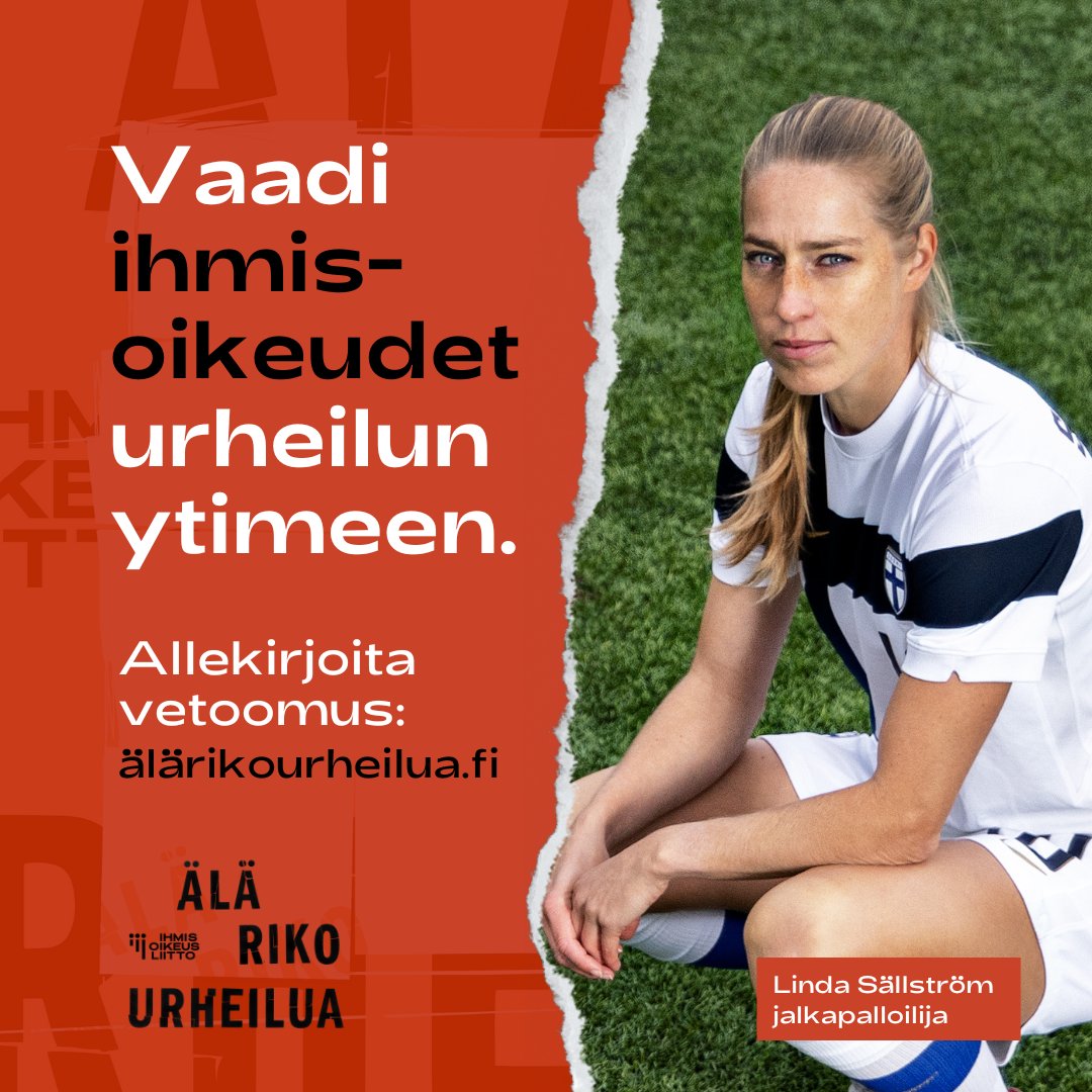 Let's goooo! Nyt on aika muuttaa urheilumaailma yhdessä! 🔥💥🔥

Haluamme, että jokainen lapsi ja aikuinen voi urheilla turvallisesti ja ilman pelkoa syrjinnästä ja häirinnästä. 

👉 Allekirjoita vetoomus: alarikourheilua.fi

#ÄläRikoUrheilua #ihmisoikeudet @LindaSallstrom