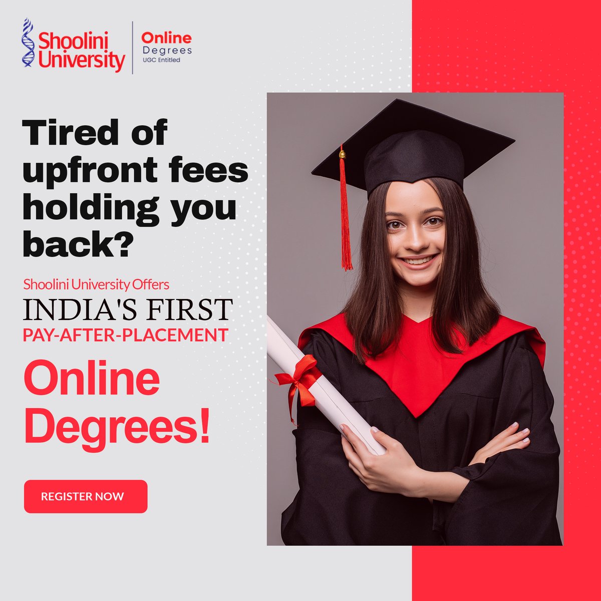 Get an edge in the job market with India's 1st Pay-After-Placement Online Degrees from Shoolini University! Apply Now!

Contact details- +91- 8336889553
WhatsApp:- wa.me/message/TINDX5…

#EduKyu #ShooliniOnline #ShooliniUniversity #Shoolini #PayAfterPlacement #OnlineLearning