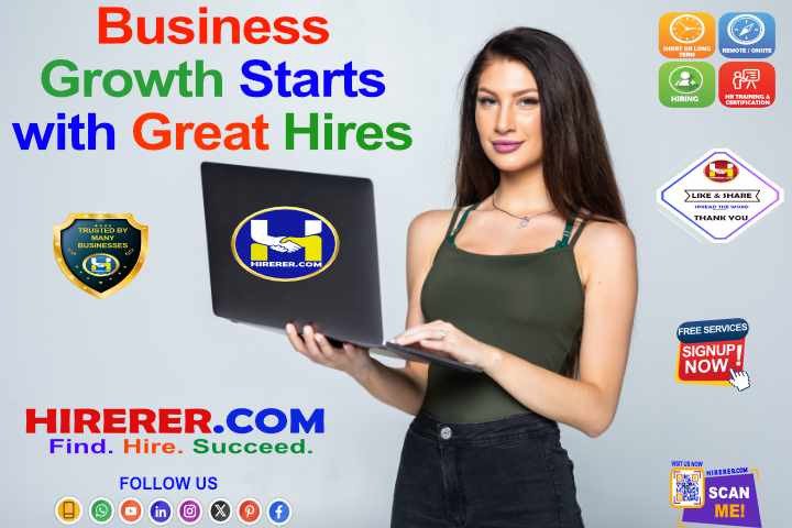 Attract Top Talent, effortlessly: Let HIRERER.COM handle your Hiring & Recruitment needs.

visit learn.hirerer.com to know

#hiring #recruiting #hrservices #smallbusiness #startup #growth #success #rentahr #OutOfJob #Hirerer #iHRAssist #smartlyhr #smartlyhiring