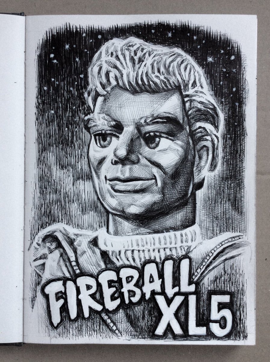 Ink drawing of intrepid pilot Steve Zodiac from Gerry Anderson’s Fireball XL5’s #FireballXL5 #drawing #gerryanderson #supermarination #fanderson