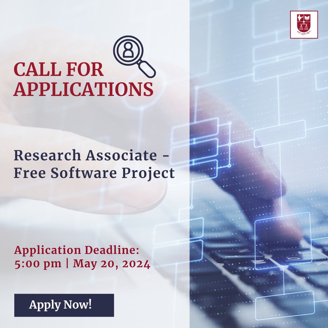 Call for applications! NLSIU invites applications for the position of a Research Associate for a new research project in the area of free/libre software. To know more and apply, visit nls.ac.in/news-events/ca…