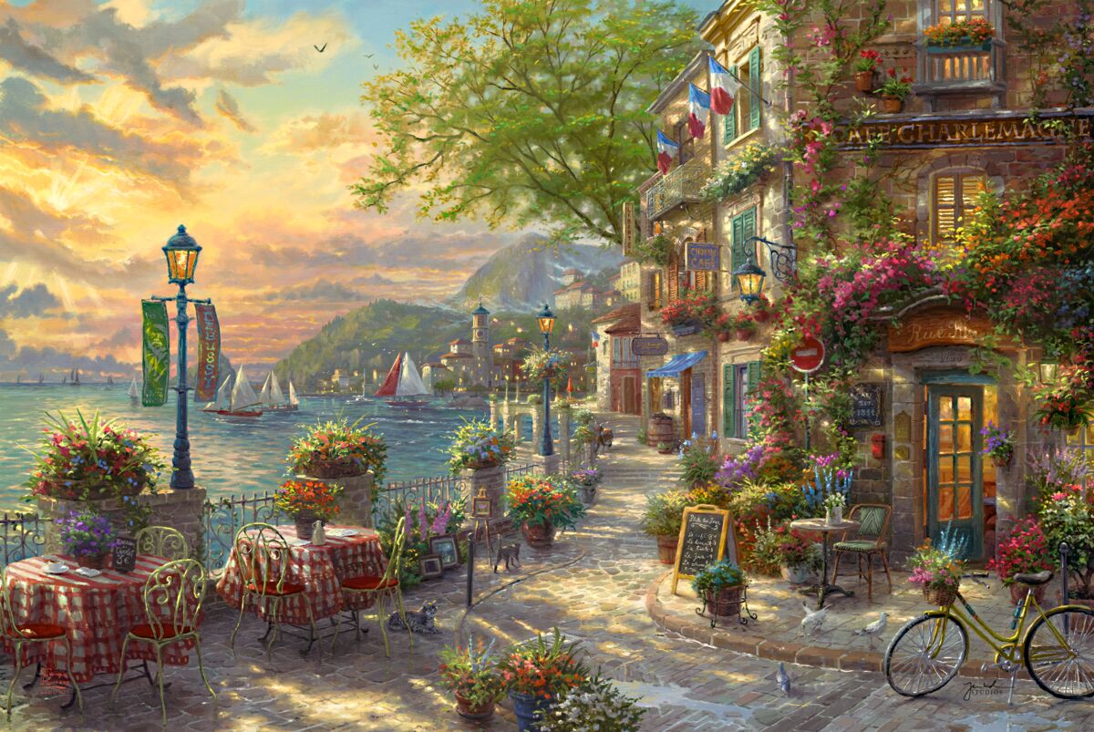 “Live life with no excuses, travel with no regret.” – Oscar Wilde 

Art: French Riviera Cafe thomaskinkade.com/collections/fr…