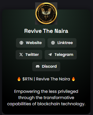 ReviveTheNaira's tweet photo. $RTN is Trending on Dexscreener. 📈

CA: 0xDDF04c421f68694C0f7c5a0C5DE89C9E0037160D https://t.co/FO2SvjKHgi
