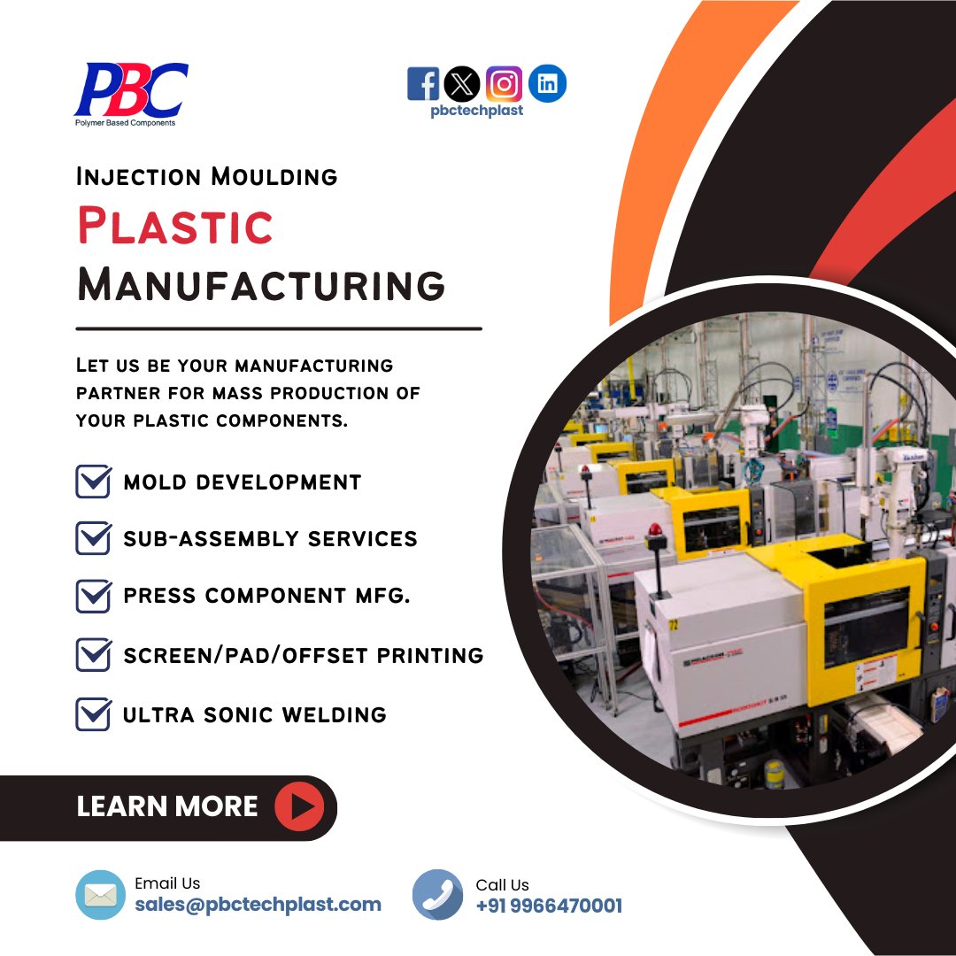 pbctechplast's tweet image. Let us be your manufacturing partner for mass production of your plastic components.

Contact us now at sales@pbctechplast.com

#MoldDevelopment #ScreenPrinting #PadPrinting #PrintingTechniques #pbctechplast #injectionmolding #manufacturing #Jobwork #plasticmanufacturer
