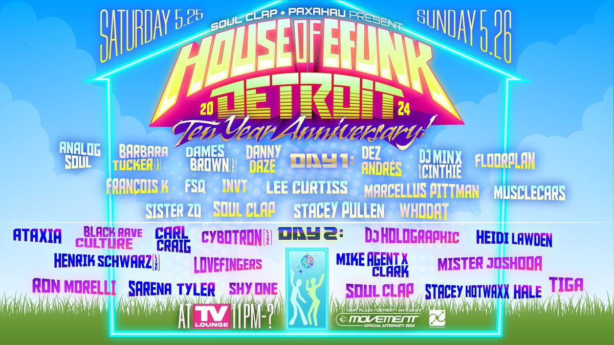 I'm DJing for FSQ @fsqofficial  in #Detroit during @MovementDetroit - it's @paxahau presents @soulclap @soulclaprecs #HouseOfEFUNK 10 year anniversary - GET TIX FOR THE ENTIRE WEEKEND 5-25 / 5-26 HERE : ra.co/events/1887598