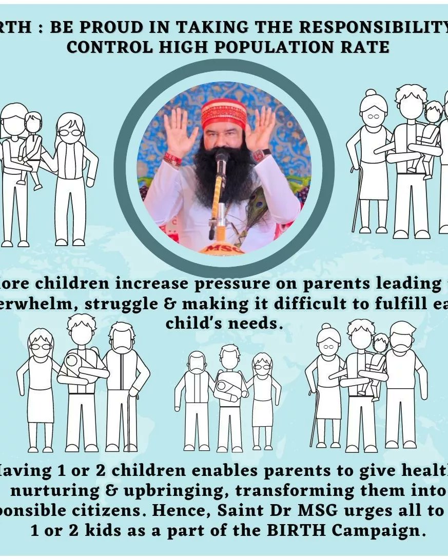 The increasing population of the country is becoming difficult for the family. Under Ram Rahim Ji Birth Campaign, #ContentWithOne gives importance of not having more than two children. The pressure on the earth will be reduced, the environment will be protected.