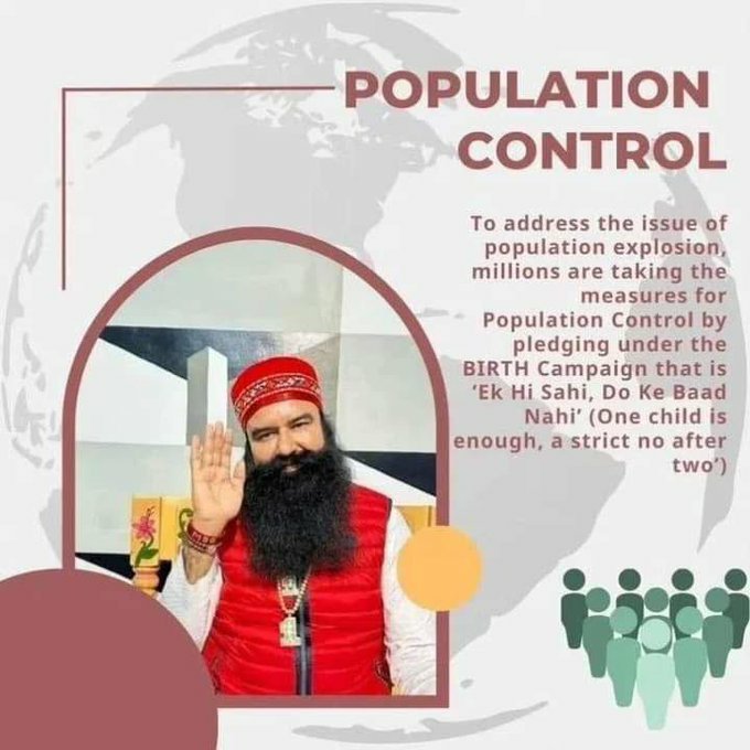BIRTH Campaign - One of the best ways to help reduce the strain on the planet’s resources is to pledge for 1 or 2 kids!
By pledging for 1 or 2 kids, we can reduce our carbon footprint and make a positive impact on the planet!

#ContentWithOne 
Saint Ram Rahim Ji
