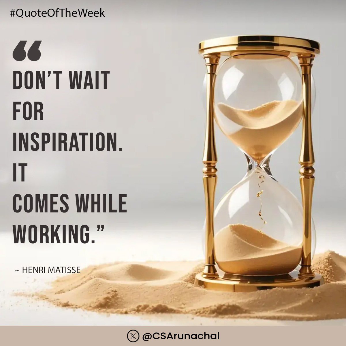 #QuoteOfTheWeek

Don’t wait for inspiration. It comes while working.

~

Henri Matisse
