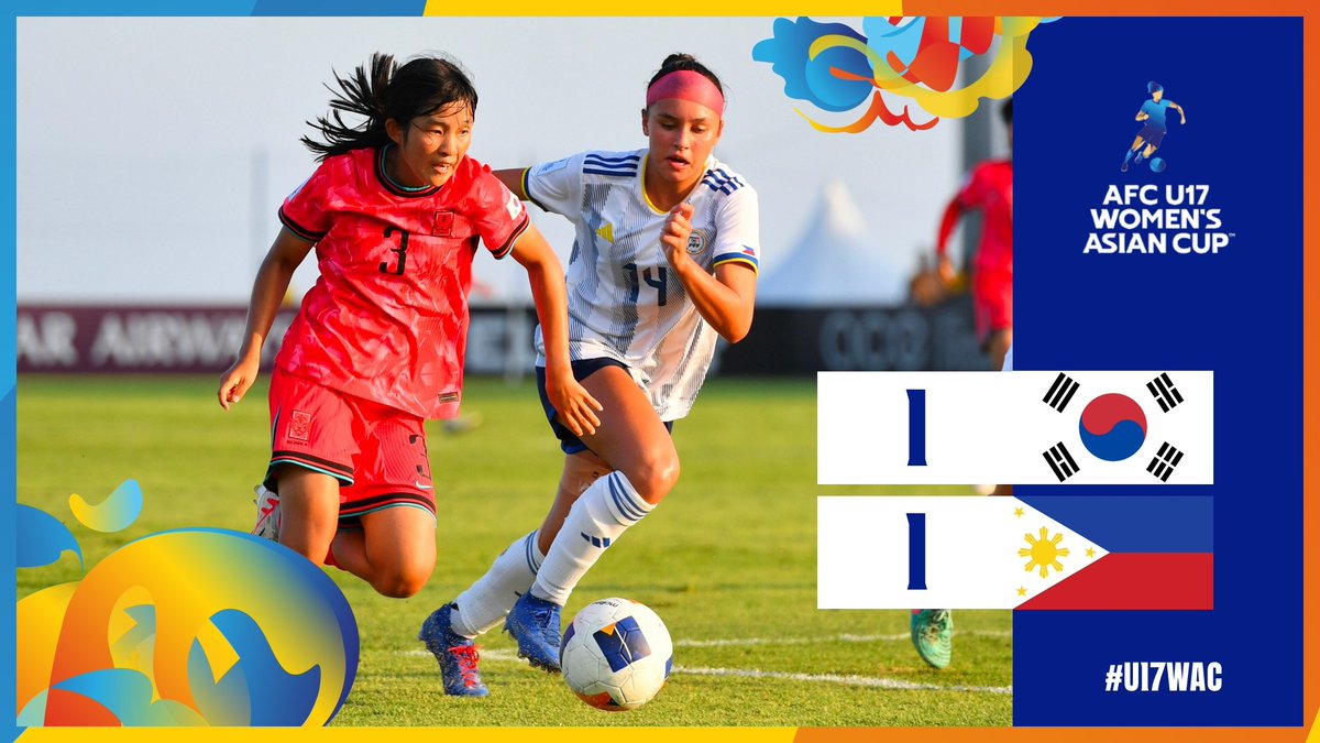 Korea Republic completed the semi-final line-up of the AFC U17 Women’s Asian Cup™ Indonesia 2024 when they drew 1-1 with the Philippines in their concluding Group A match yesterday. #AsianFootball #U17WAC #KoreaRepublic #Philippines