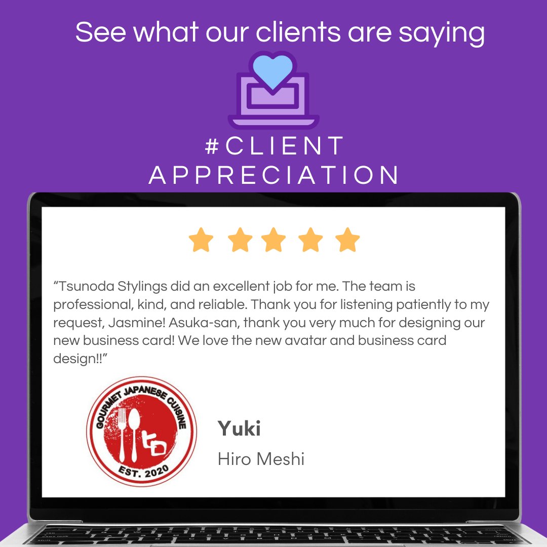 Welcome to Client Appreciation Day!

Want to learn more about our clients? Check out our client highlight interviews on our blog!

tsunodastylings.com/blog

#tsunodastylings #clientappreciation #clienthighlight
#clientspotlight #thankyou #clienttestimonial