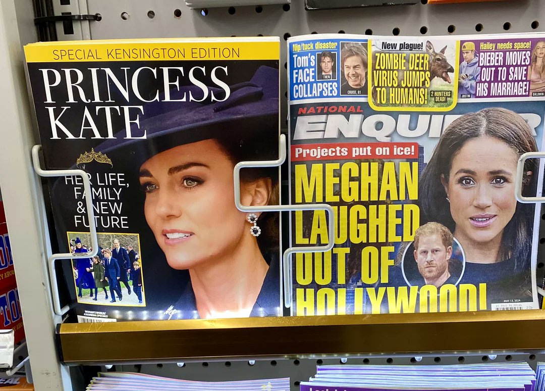 #MeghanMarkleIsAConArtist #MeghanMarkleEXPOSED 
#PrincessCatherine 
#PrincessofWales 
A very appropriate compare-and-contrast spotted next to each other in USA grocery store checkout line. 👑