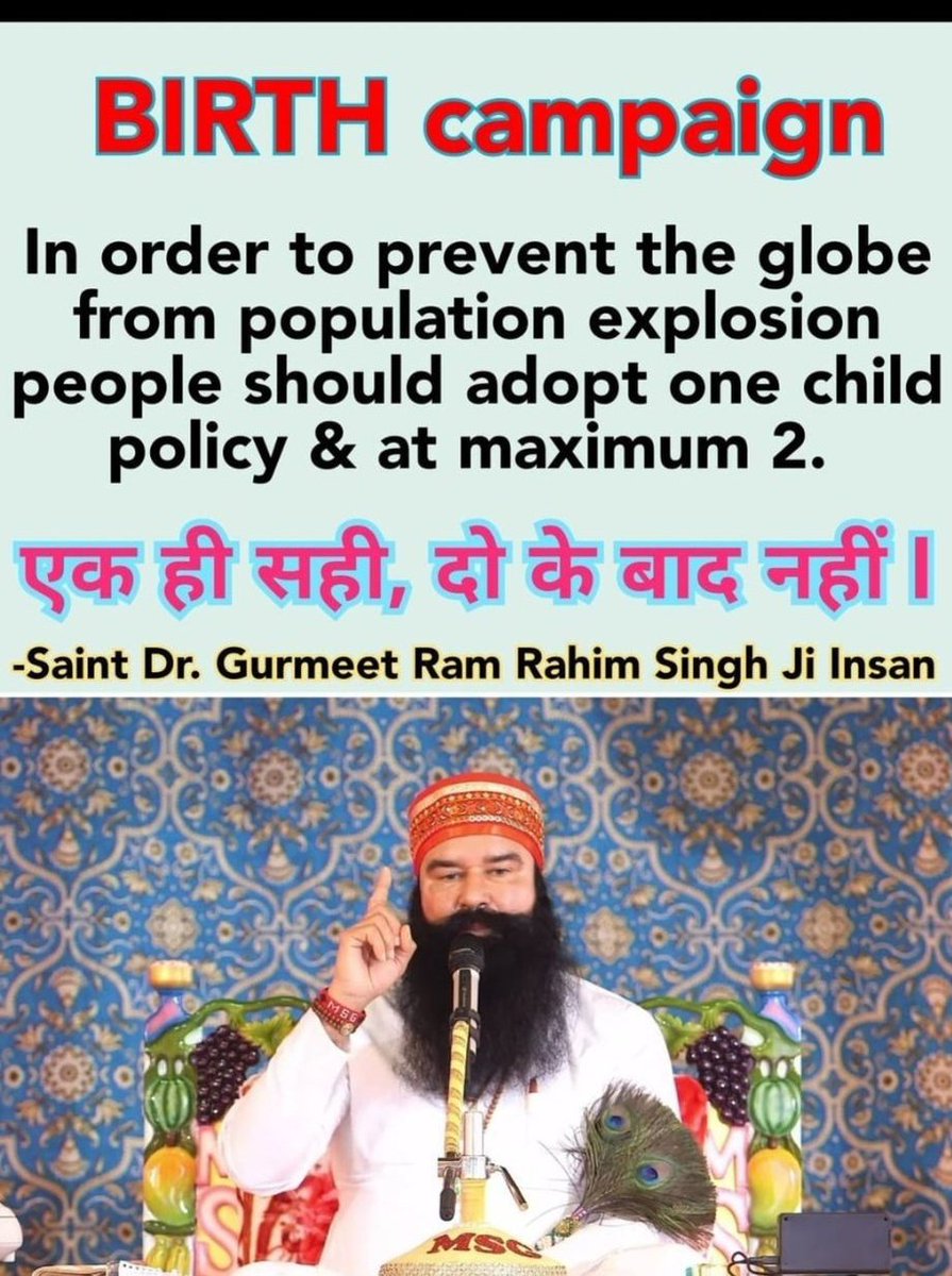 Price rising day by day &  it's too dangerous for us. So let's adopted BIRTH Campaign which is started by Ram Rahim Ji. To control the over population #Derasachasauda devotees take pledge under the BIRTH initiative One child is good & strictly no after two child.
#ContentWithOne