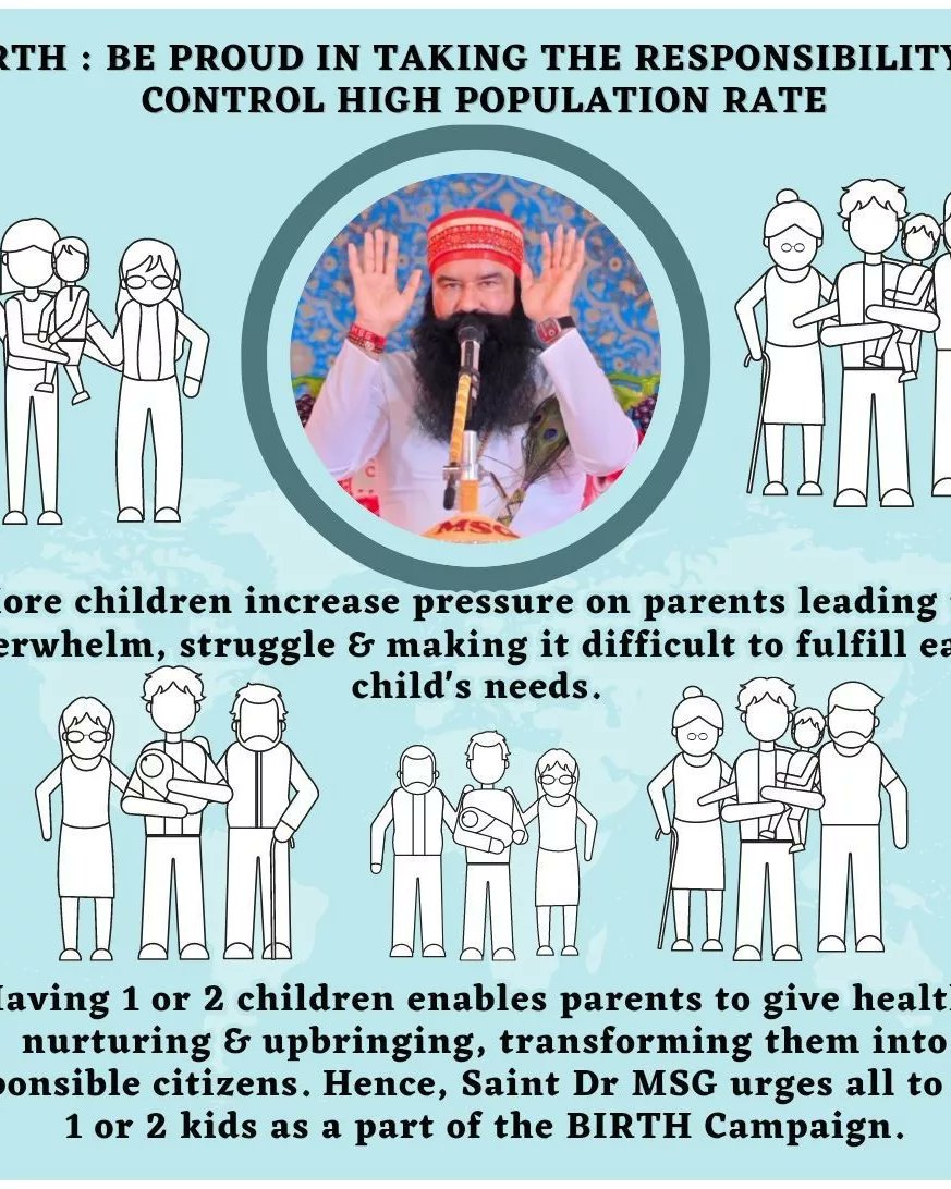 To Control the population Guru @Gurmeetramrahim ji Started #ContentWithOne and BIRTH campaign. And millions of people are participating in this Initiative.
Sometimes,We see some  Parents are not able to fulfill the Needs of Children and face the difficulties.