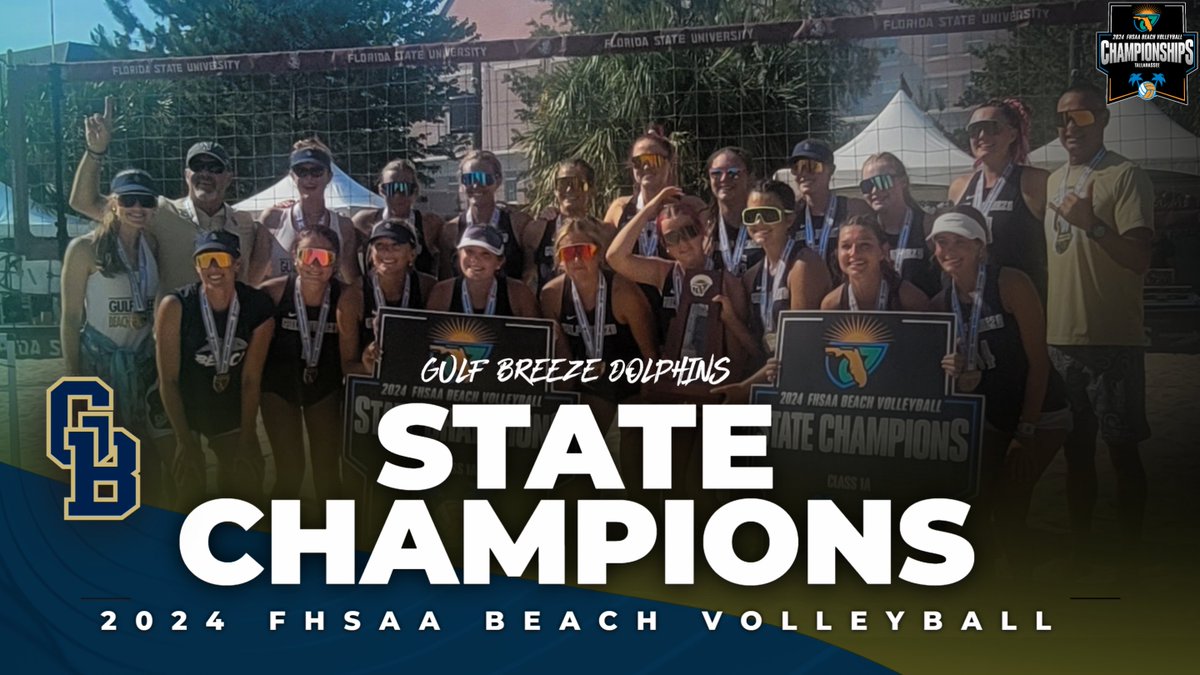 🏖️🏐🥇🏆 Congratulations to our #FHSAA Beach Volleyball State Champions! The Gulf Breeze Dolphins! They complete a perfect, undefeated season! @GB_Dolphins