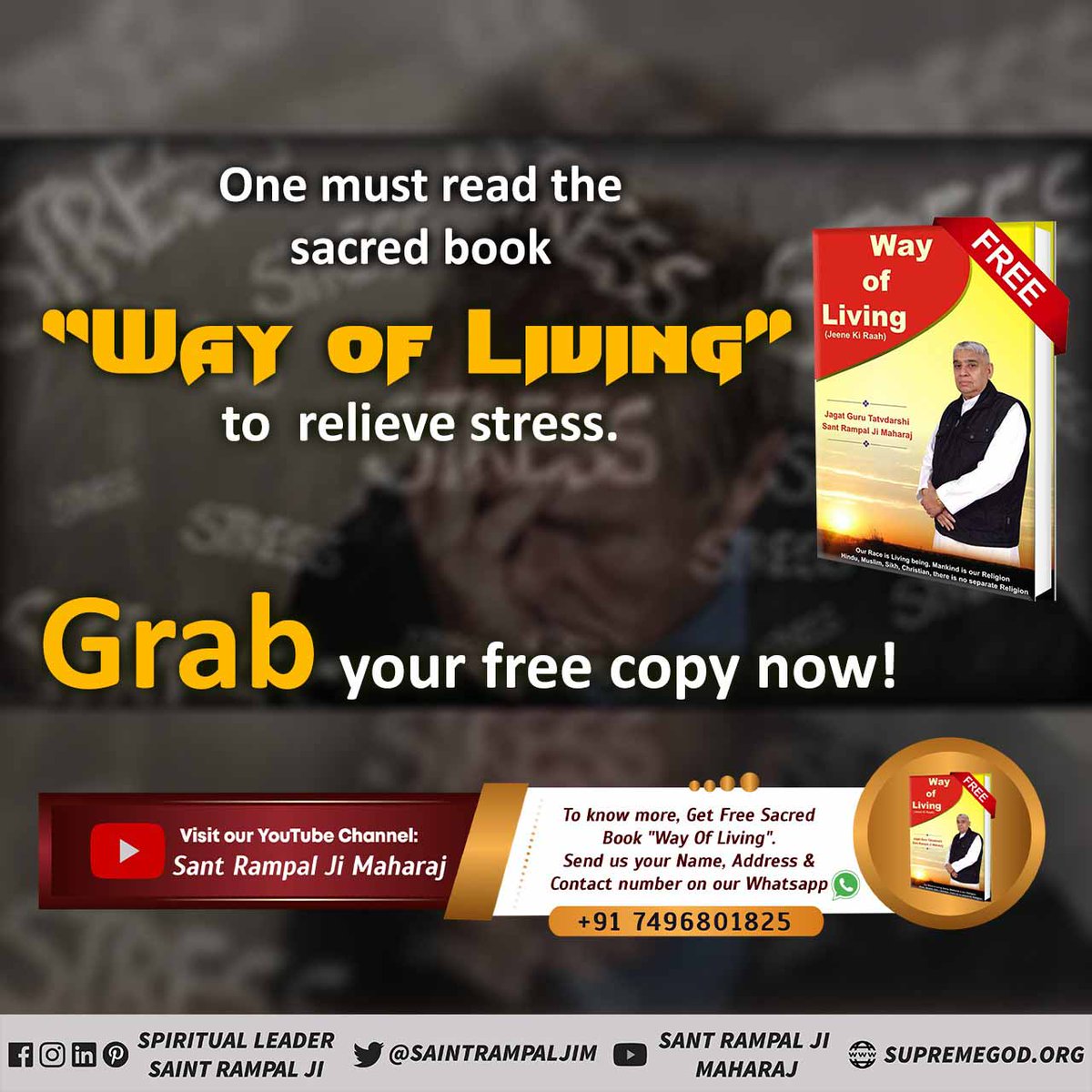 #GodMorningMonday
#मानसिक_शांति_नहींतो_कुछनहीं
 One must read the sacred book  'Way Of Living' to relieve stress. Grab your free copy now!