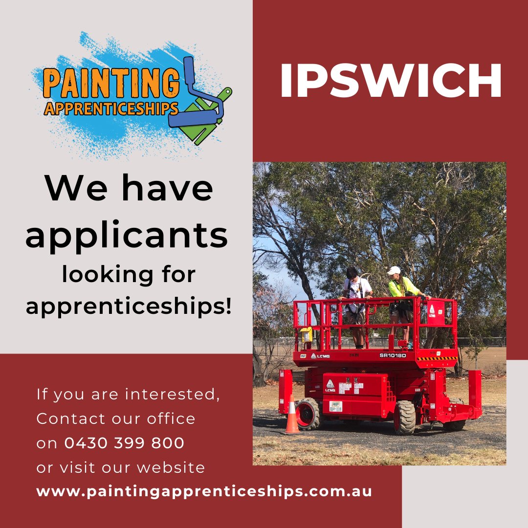 We have applicants looking for apprenticeships in Ipswich
zurl.co/hQJv
#Apprenticeship
#AussiePainters
#AussiePaintingApprenticeship
#PaintersinAustralia
#PaintingApprenticeship
#PaintingTrade
#PaintingandDecorating
#PaintingandDecoratingApprentice
#PaintTradie