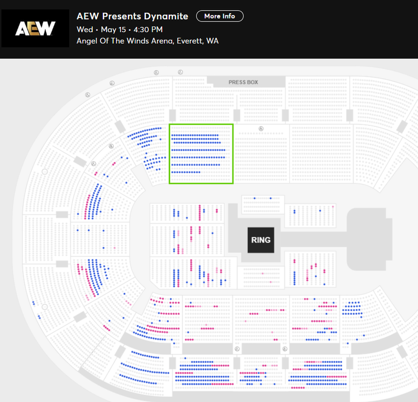 AEW Dynamite Wed • May 15 • 4:30 PM Angel Of The Winds Arena, Everett, WA Available Tickets: 741 Current Setup: 3,860 Tickets Distributed: 3,119 📈 | +289 since the last update (7 days ago) 📅 | Days until show: 3 📺 | Kazuchika Okada (c) vs. Dax Harwood, Willow Nightingale /