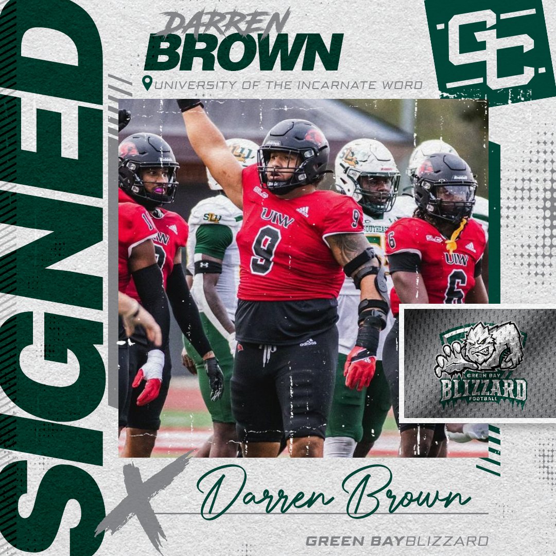 Congratulations to our #TGCathlete DL Darren Brown for signing with the Green Bay Blizzard of the Indoor Football League. Darren will bring impressive size and energy to shore up the defensive front in Green Bay. #thegridironcrew #IFL #greenbayblizzard