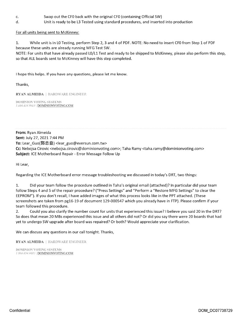 Dominion Voting: direct ties to Serbia, Canada, Taiwan from their own emails. Nebojsa Cirovic - Hardware Architect at Dominion Voting Toronto Canada. Arnold Atienza - Manager Purchasing Dominion Voting Denver. Aamer Chaudhry - Manager Hardware Engineering Dominion Voting