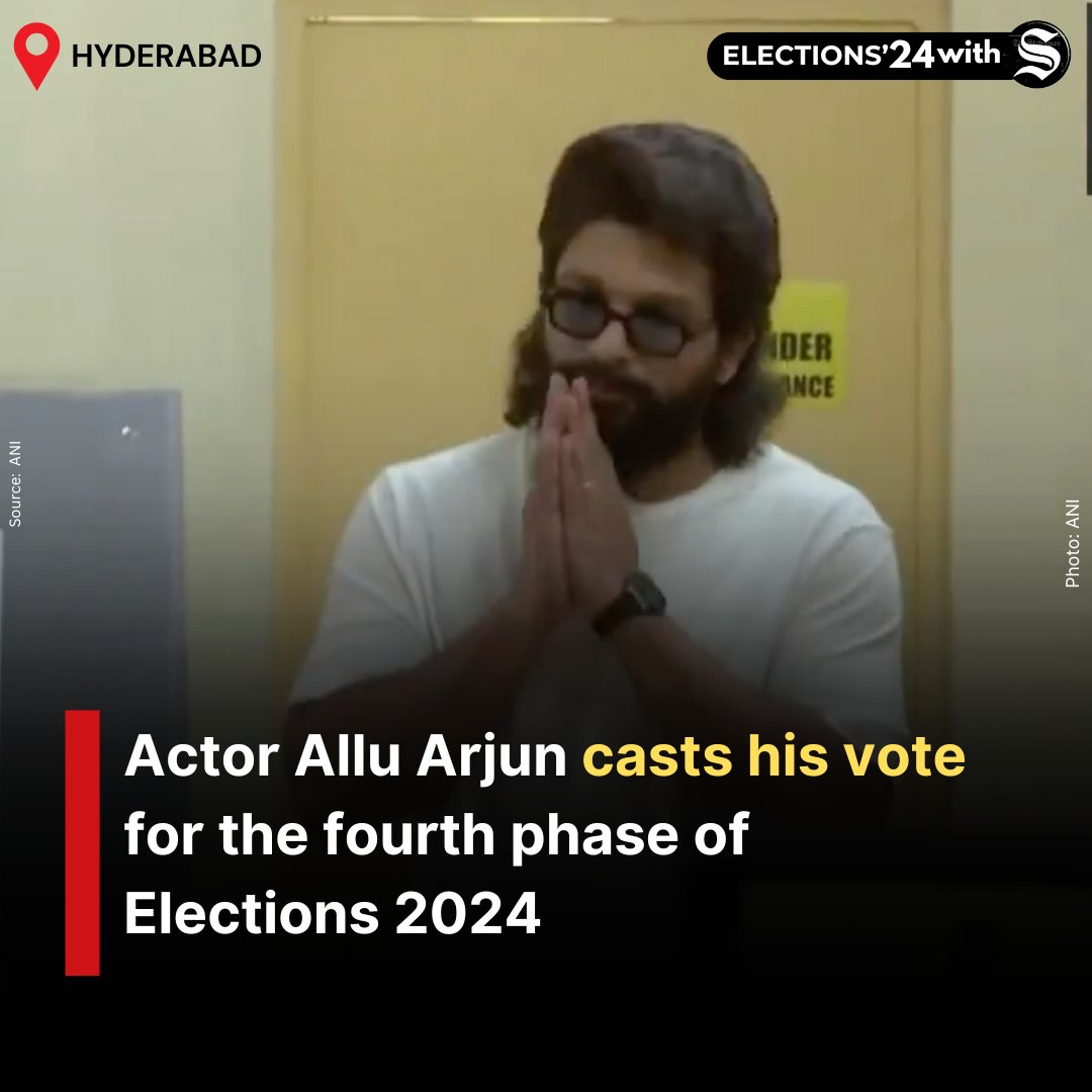 Actor #AlluArjun casts his vote at a polling booth in Jubilee Hills, Hyderabad for the fourth phase of #LokSabhaElections2024 . #Hyderabad #Telangana #Elections2024 #ElectionsWithTheStatesman #TheStatesman