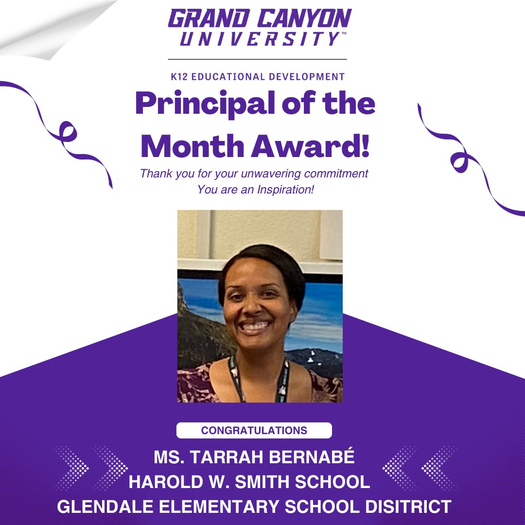 Congratulations to the May Principal of the Month, Tarrah Bernabé from Harold W. Smith School! Thank you for being so committed to your students’ success. We are honored to give you this achievement for your work! @gesd40 #AZteachers #studentsuccess #exceptionalleadership