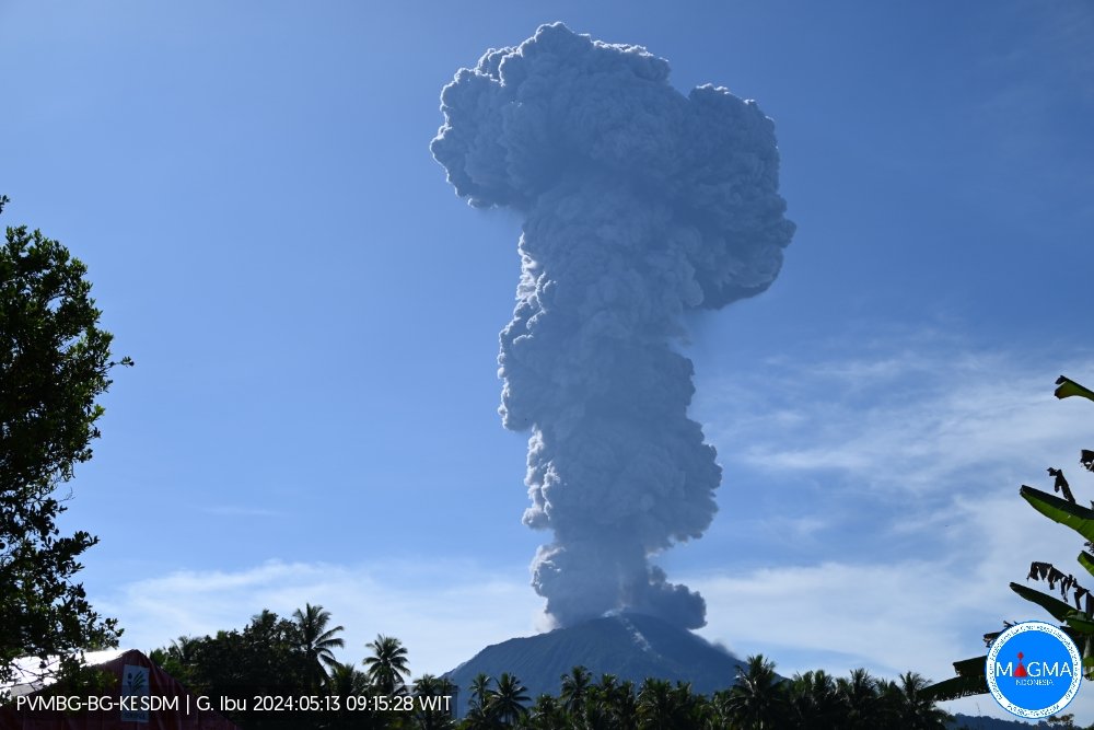 Terjadi erupsi G. Ibu pada hari Senin, 13 Mei 2024, pukul 09:12 WIT tinggi kolom abu teramati ± 5000 m di atas puncak. Erupsi terekam di seismograf dengan amplitudo maksimum 28 mm dan durasi 306 detik. magma.esdm.go.id/v1/gunung-api/… via @id_magma
