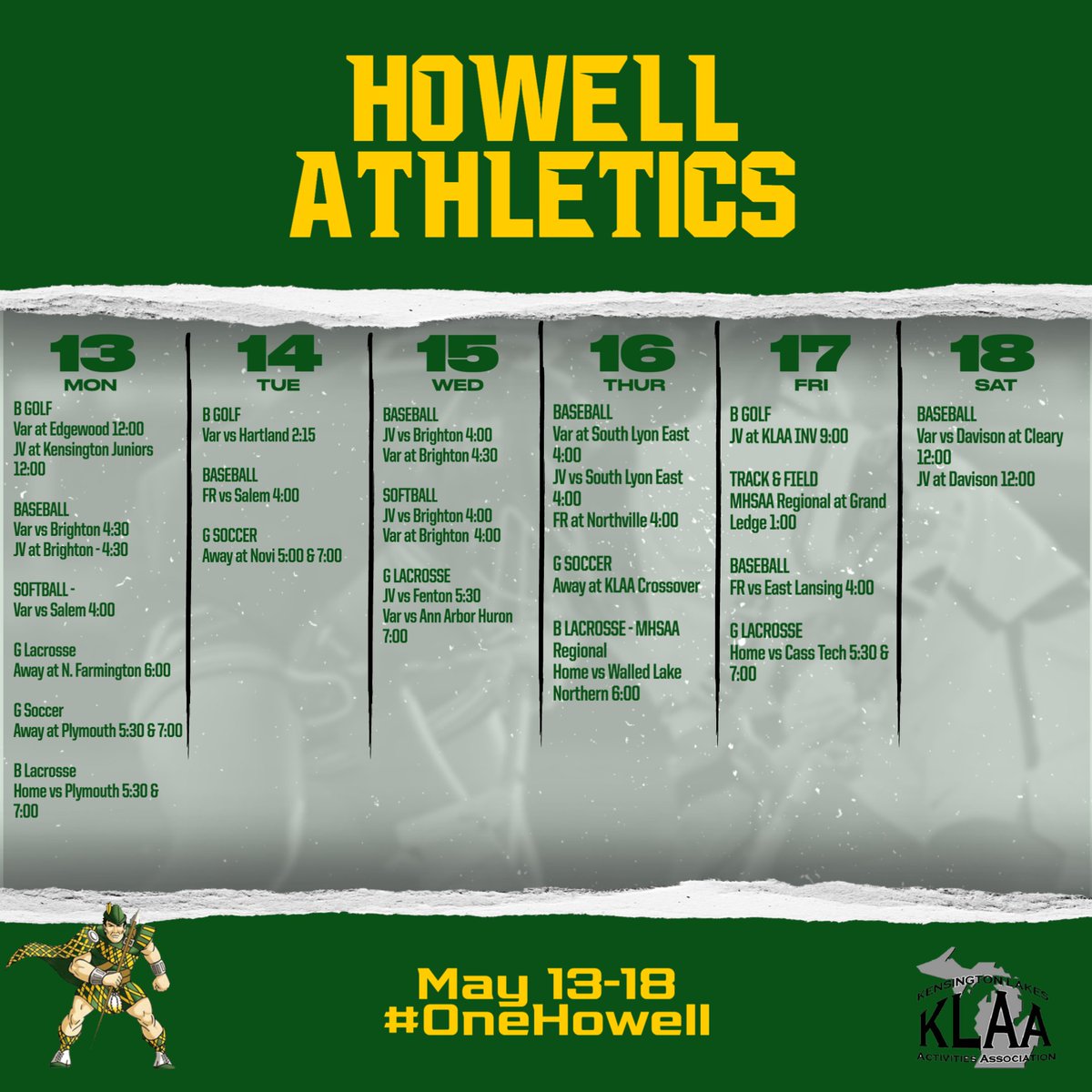 We are kicking off Championship Season this week...Boys Lacrosse and Track & Field have Regionals this week. Good Luck! #OneHowell