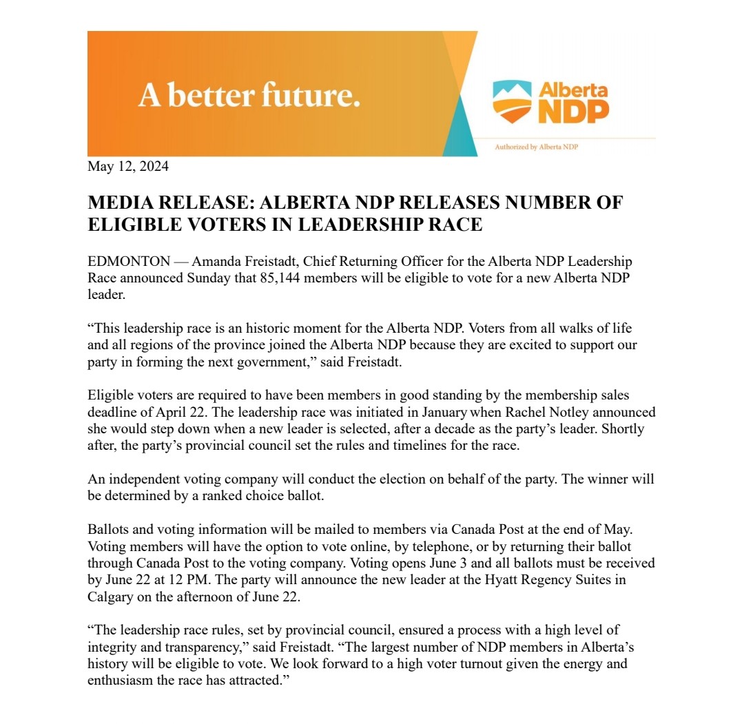 NEW: Alberta NDP confirm membership has jumped to just over 85,000 since the start of the leadership race. The party membership sat at 16,224 on December 31st. #yeg #yyc #ableg