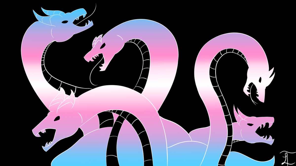 redid my version of the trans pride hydra. redid all the line work, fixed some of the head shapes, and more. it definitely looks cleaner then my first attempt. i'm sure there is more i can do but i still really like it.

#trans #art #hydra