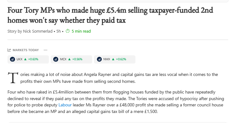 This figures - one rule for Rayner another one for four Tory MPs who have refused to reveal if they've paid any tax on the profits they made from selling £5.4m tax funded 2nd homes Jess Phillips said: “The sheer hypocrisy is off the scale.' msn.com/en-gb/money/ot…?