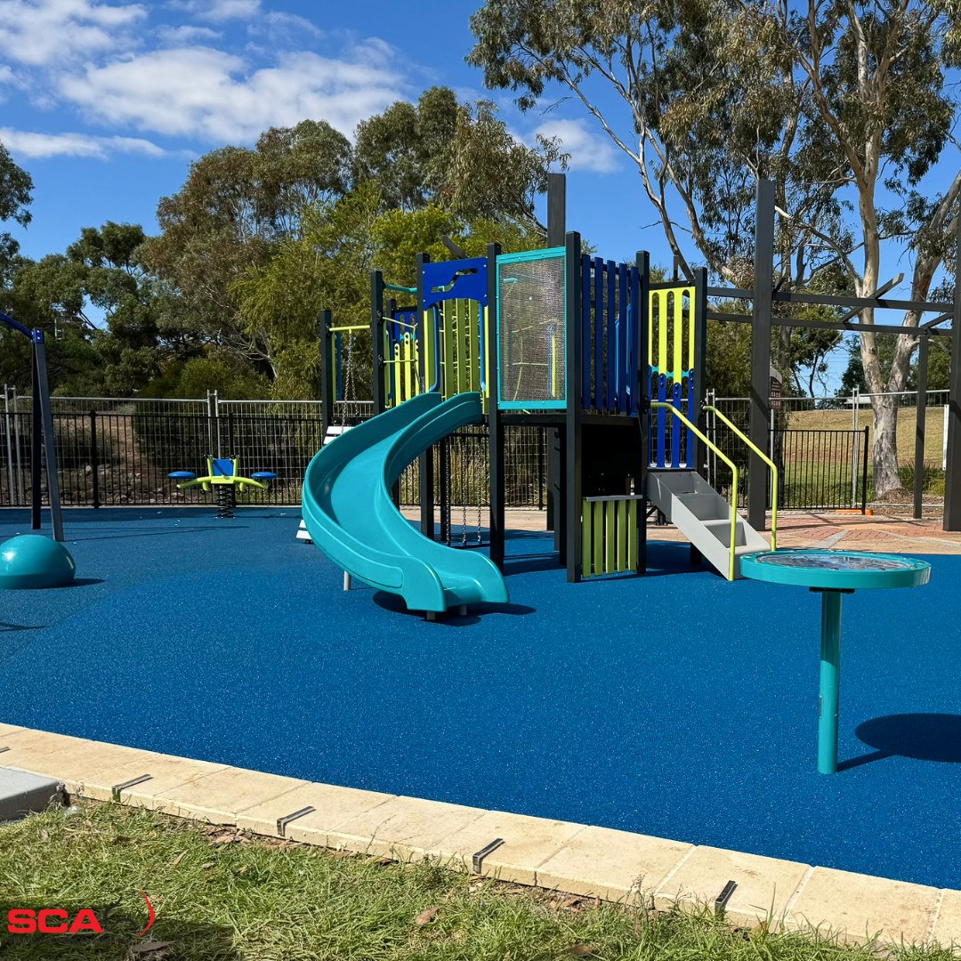 Playford Waters #playspace has recently received an upgrade for the kids of the #cityofplayford community! This project required our team to install the #rubbersoftfall #safetysurfacing using PlayKote precoat granules in Galaxy.

#playgroundsurfacing #wetpourrubber