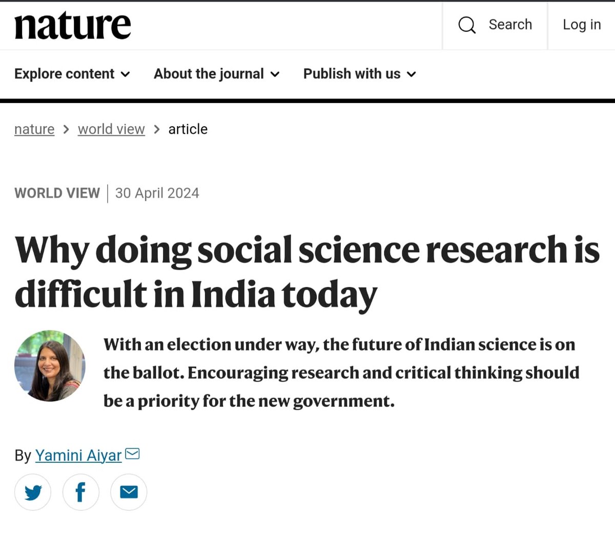 When editors of @Nature, intoxicated with anti-Modi hatred, realised that there is difference between 'science' and 'social science' and Yamini Aiyar (responsible for frauds in @CPR_India ) is agenda driven activist and not a scientist