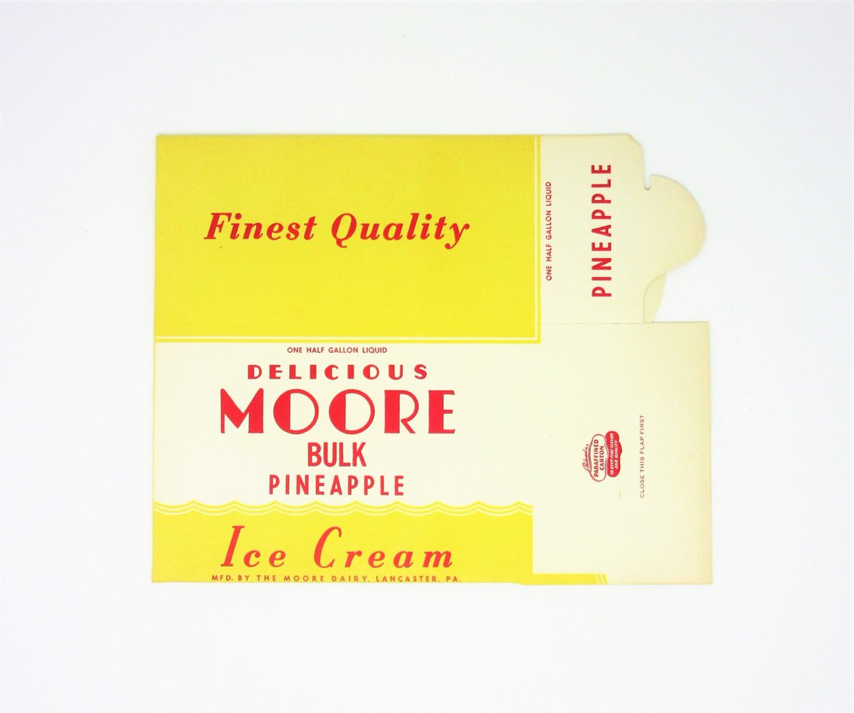 Vintage Unused Moore Pineapple Ice Cream Box Featuring Retro Yellow White and Red Colors Mid-Century Home or Kitchen Decor Dairy Advertising tuppu.net/c96dc397 #etsyseller #Etsy #vintage #VintageKitchen