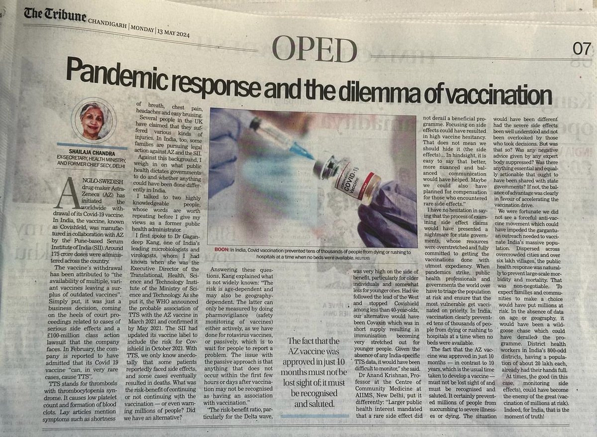 My article on vaccination in India and the part played by Covishield in The Tribune,today