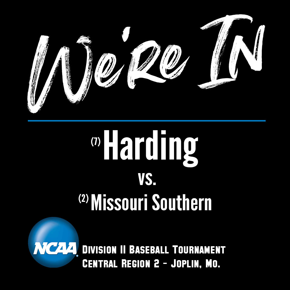 We're In!!! The @Harding_BASE team will travel to Joplin, Missouri and will be the No. 7 seed and will take on No. 2 seed and host team Missouri Southern Thursday. Check back for more information. #GOBisons