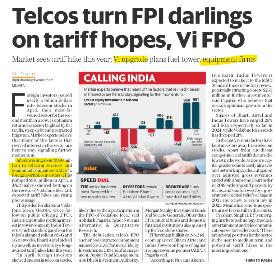 Telecom - Price Hikes may also lead to Huge 5G Capex 

5G Capex push may lead to another growth opportunity for Tejas Network 

Watchout 

#Tejasnet