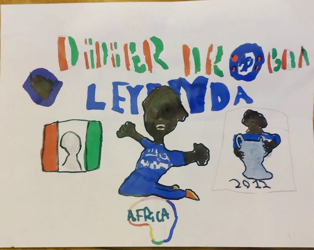 oskarjofre's tweet photo. @didierdrogba mi hijo hizo este dibujo de ti, nunca te vió jugar pero sabe lo buen jugador que fuiste, Leyenda! https://t.co/1gERPxFoMH