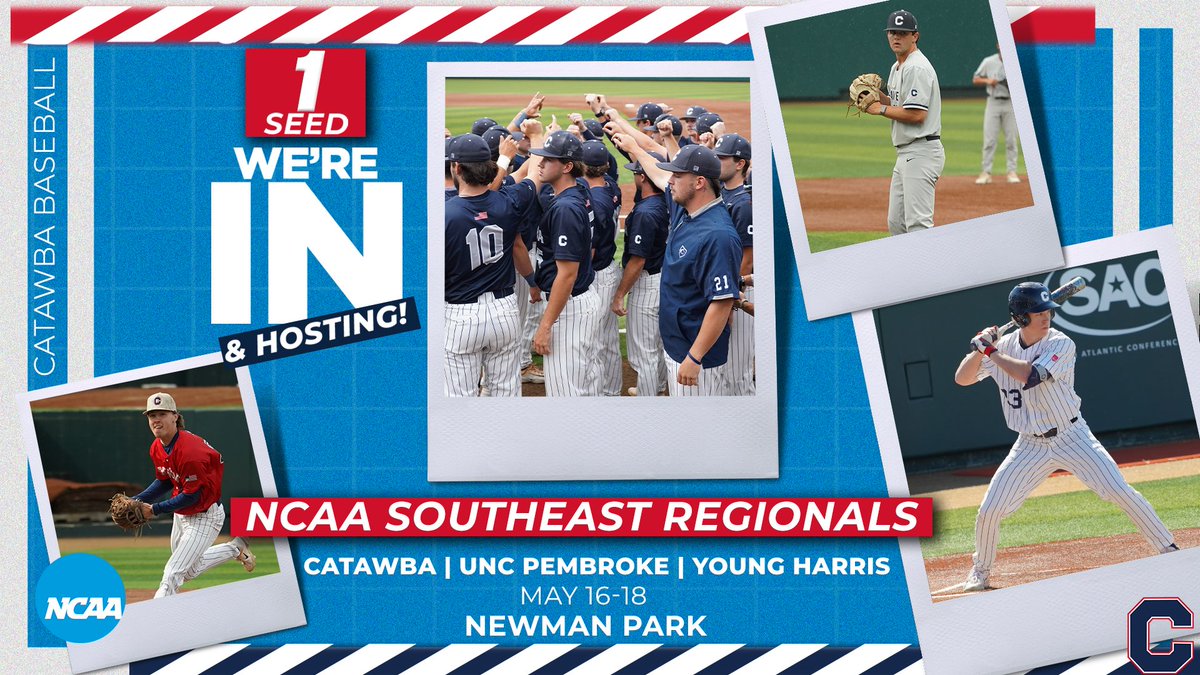 For the first time ever, the NCAA Southeast Regional will be hosted at Newman Park! @CatawbaBaseball earns the 1 seed in the Southeast; they'll face either UNC Pembroke or Young Harris on Thursday night! Release | bit.ly/3WEN4Ue #BeYourOwnHero