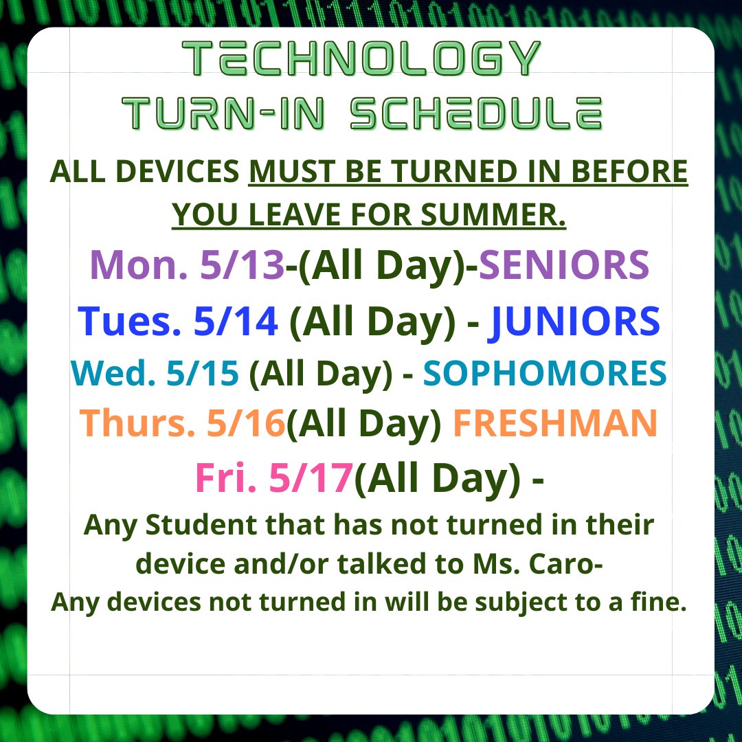 Tech check-in takes place this week for students with a district device.