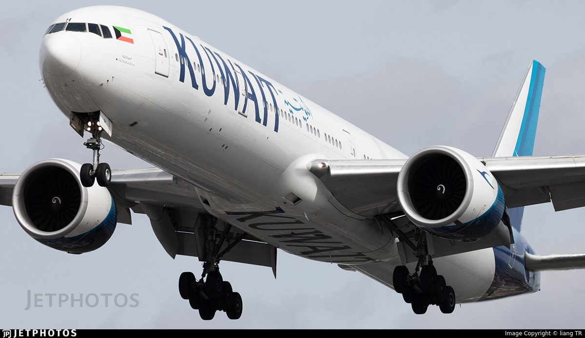 A Kuwait Airways 777 landing in London. jetphotos.com/photo/11328016 © liang TR