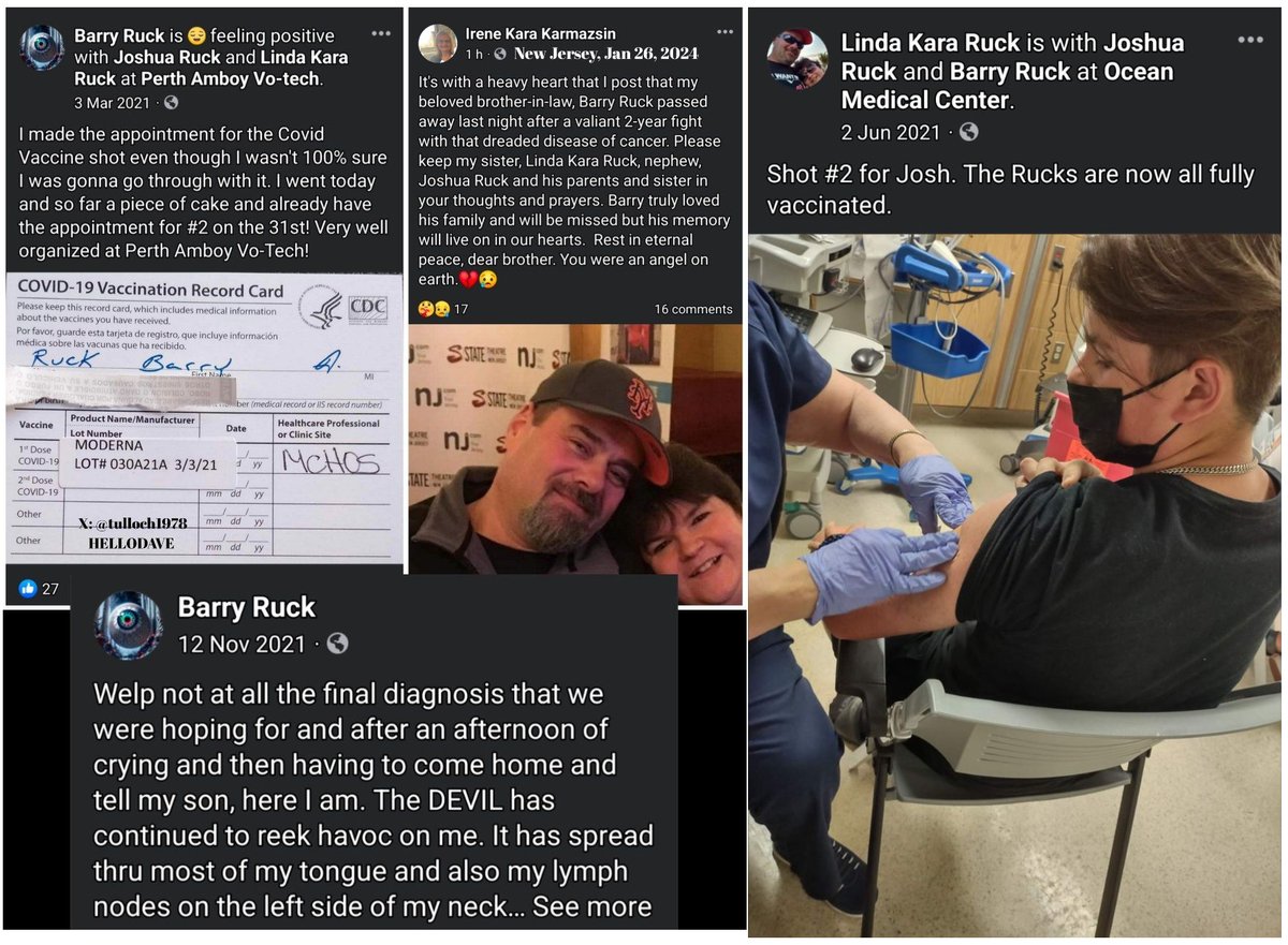 Perth, Australia - Barry Ruck vaccinated his whole family.

He had Moderna COVID-19 mRNA Vaccines on Mar.3, 2021 and March 31, 2021. Lot #030A21A

7 months later he developed Stage 4 Tongue cancer

He fought for 2 years and died on Jan.25, 2024.

COVID-19 mRNA Vaccines cause…