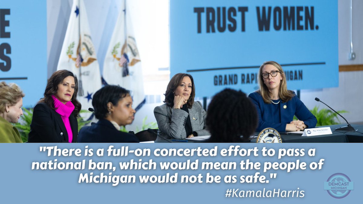 Trust women? Michigan voters do. They've secured abortion rights at the state level thanks to @GovWhitmer and @MichiganDems!

But those rights are fragile. They're working with VP #KamalaHarris to ensure women's rights are safe from a GOP national ban!💙
#DemCastMI #RoeYourVote