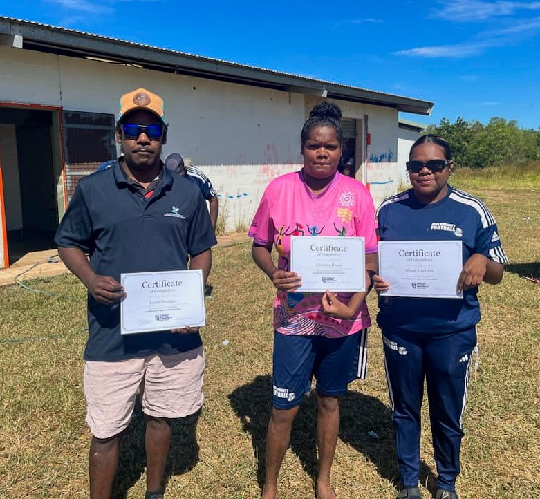 Congrats Alison, Lucas & Albertina!! Last week these JMF coaches from Borroloola completed their Cert 2 in Sport & Rec. JMF is #ClosingtheGap by providing coaches in remote communities with training & the opportunity to attain qualifications. @Tony_Burke @LindaBurneyMP