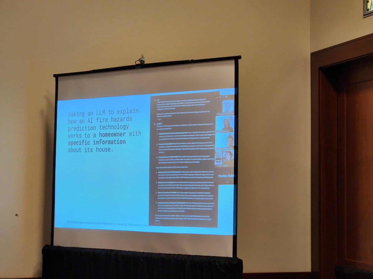 The groups are killing it with fun, engaging, and informative presentations on the interactive groupwork on the explainability of LLMs.

#HCXAI #CHI2024 

w/ <a href="/philwintersberg/">Philipp Wintersberger</a>, <a href="/watkins_welcome/">Elizabeth Anne Watkins, PhD</a>, <a href="/CarinaManger/">Carina Manger</a>, <a href="/sunniesuhyoung/">Sunnie S. Y. Kim ☀️</a>, <a href="/nielsvberkel/">Niels van Berkel</a>, <a href="/AndreasRiener/">Andreas Riener</a>, <a href="/mark_riedl/">Mark Riedl</a>