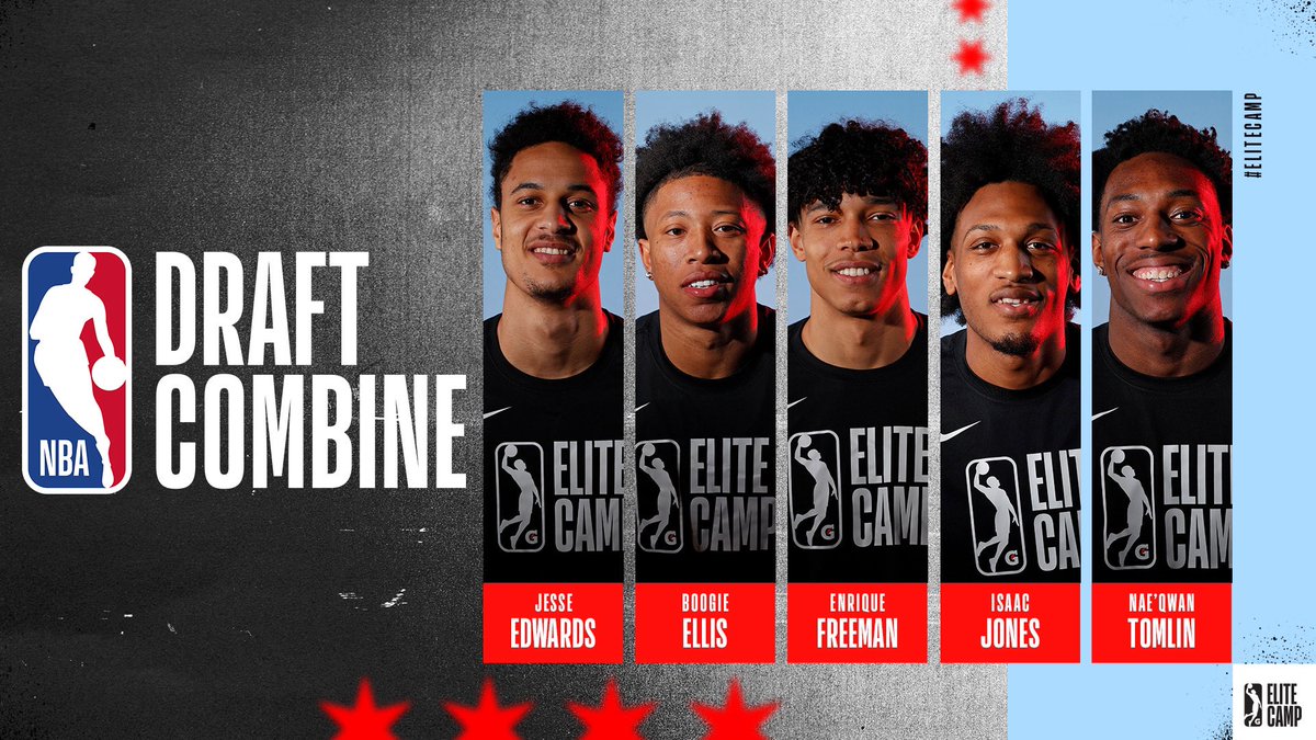 Congrats to these five on earning invites to the #NBACombine this week after their excellent performances at #GLeagueEliteCamp! 🏀 Jesse Edwards, @WVUhoops 🏀 Boogie Ellis, @USC_Hoops 🏀 Enrique Freeman, @ZipsMBB 🏀 Isaac Jones, @WSUCougarsMBB 🏀 Nae'Qwan Tomlin, @Memphis_MBB