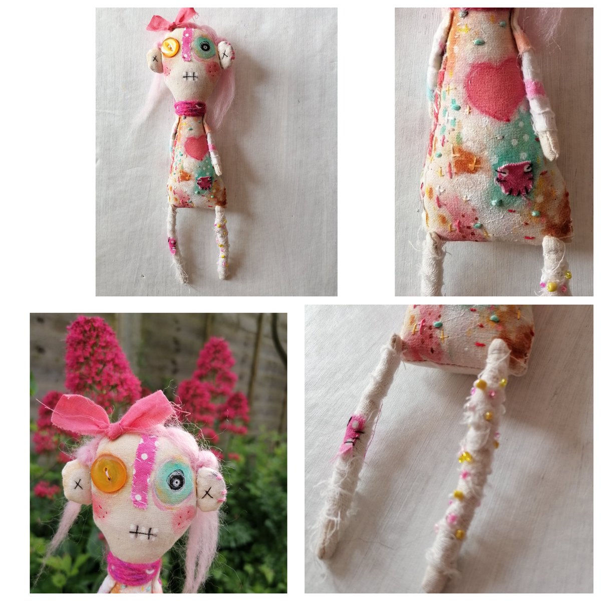Good morning #earlybiz, Sharing my latest little lady, a cute little pink hair with a yellow button eye 🩷💛 She is a colourful cutie and is available on my website. littlebirdofparadise.bigcartel.com/product/yellow… #CraftBizParty #mhhsbd
