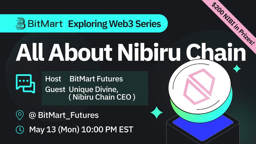 📢 Join us for an exclusive Twitter Space AMA all about @NibiruChain! 🎙️ 👥 Hosted by @BitMart_Futures with guest speaker Unique Divine, CEO at Nibiru Chain 🔔 Set your reminder: x.com/i/spaces/1lyxb… 💰 Participate and complete a form to enjoy a 200 USDT Trading Bonus!…